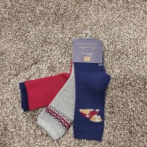 Mayoral Kids 12M 3 Pair Socks Set Red Gray Blue Bear Pattern NWT